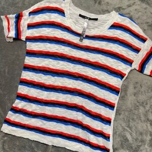 Kensie‎ White Striped T Shirt XS Short Sleeve Pullover Knit Top